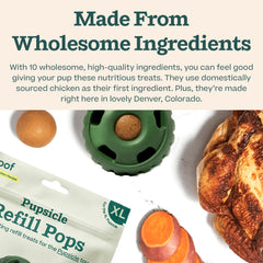 WOOF Pupsicle Refill Pops mess-free image emphasizes easy, clean use.