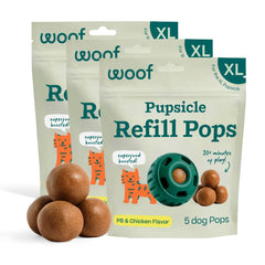 WOOF Pupsicle Refill Pops pack shot shows ready-to-use treats for adventures.