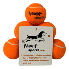 Woof Sports 1.9-inch ball includes reusable mesh carrying bag for travel.