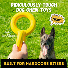 WoofBite Tug Rings with indestructible rubber designed for powerful chewers.