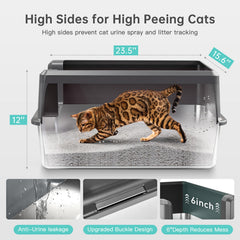 6-inch high-sided enclosure design reduces mess and protects privacy.