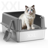 WoofiGo enclosed litter box with lid for large cats, containing mess
