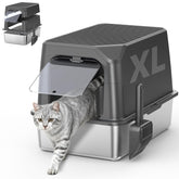 WoofiGo enclosed stainless-steel litter box with lid, top view showing roomy interior.