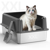 WoofiGo enclosed stainless steel litter box with lid, top view reveals spacious interior.