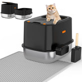 WoofiGo enclosed stainless steel litter box with lid offers extra room for large cats.