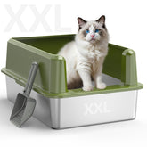 WoofiGo enclosed stainless steel litter box with lid offers extra space for large cats.