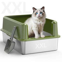 WoofiGo enclosed stainless steel litter box with lid offers extra space for large cats.