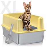 WoofiGo stainless steel litter box with high side provides XXL space for big cats and multi-cat homes.