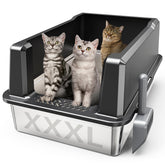 WoofiGo XXL stainless steel litter box front view, spacious for large cats.