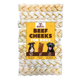Woofley's Buffalo Beef Cheek Braids front view, long-lasting chew.