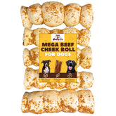 Woofley's Bully Dusted Beef Cheek Roll 5-count pack, long-lasting chew for dogs.