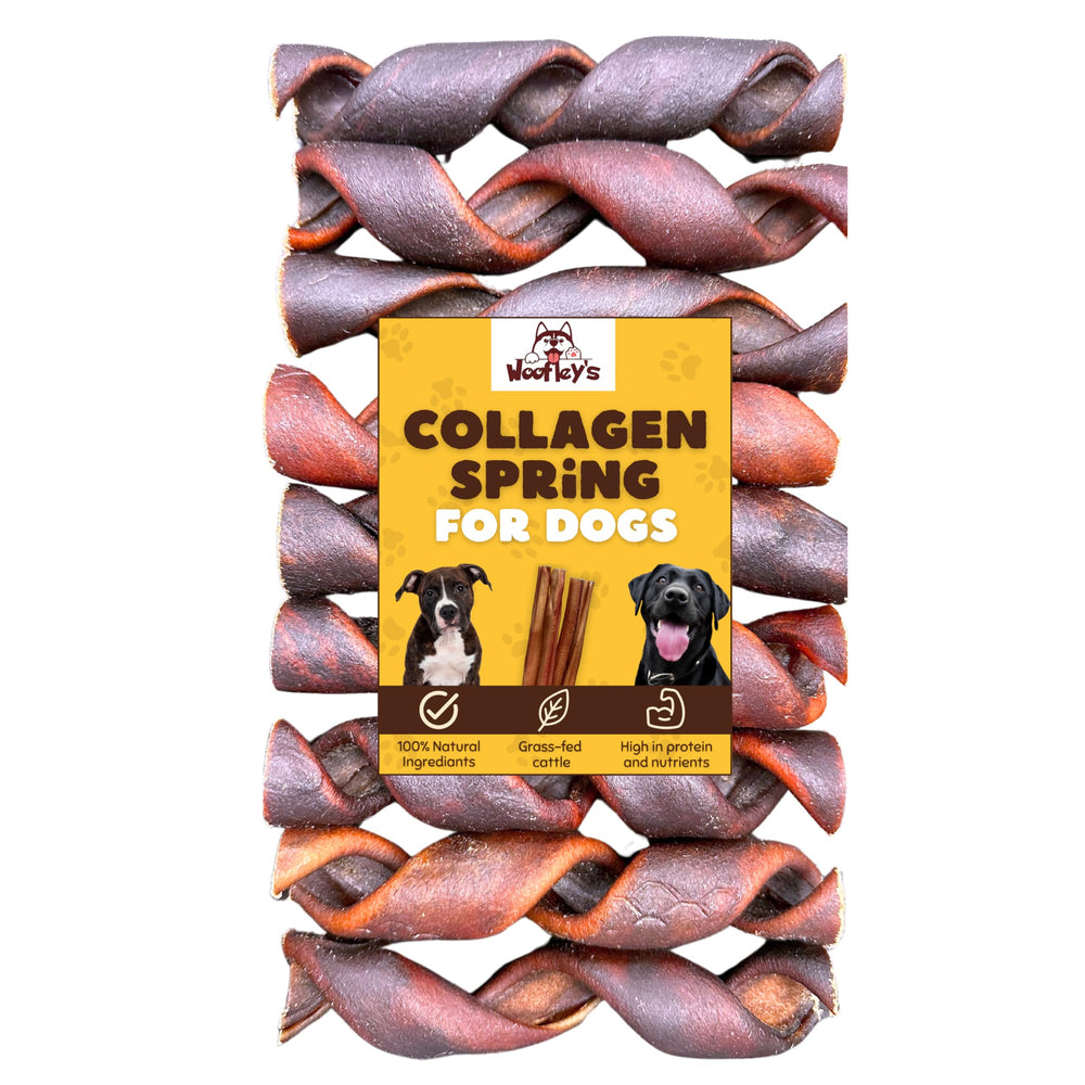 Woofley's Collagen Springs packaging shows a 12-count box for convenient stocking.