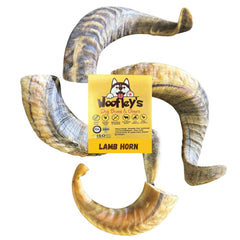Woofley's Lamb Horn 2-Count packaging shows durable chews for medium to large dogs.