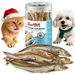 WootPet capelin treats in a bag show a natural, grain-free snack with whole-fish protein.