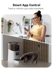 WOPET app control enables remote feeding via WiFi for peace of mind.
