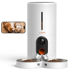 WOPET automatic feeder with camera, front view for dual-pet feeding control.