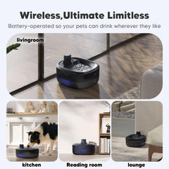 WOPET cordless fountain powered by 5000mAh battery for flexible placement.