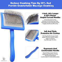 Worinkley angled pins provide comfortable brushing for poodles and doodles