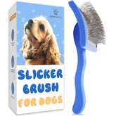 Worinkley slicker brush with long pins for gentle detangling on thick coats