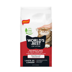 World's Best Cat Litter packaging shows natural formula for multiple cats.
