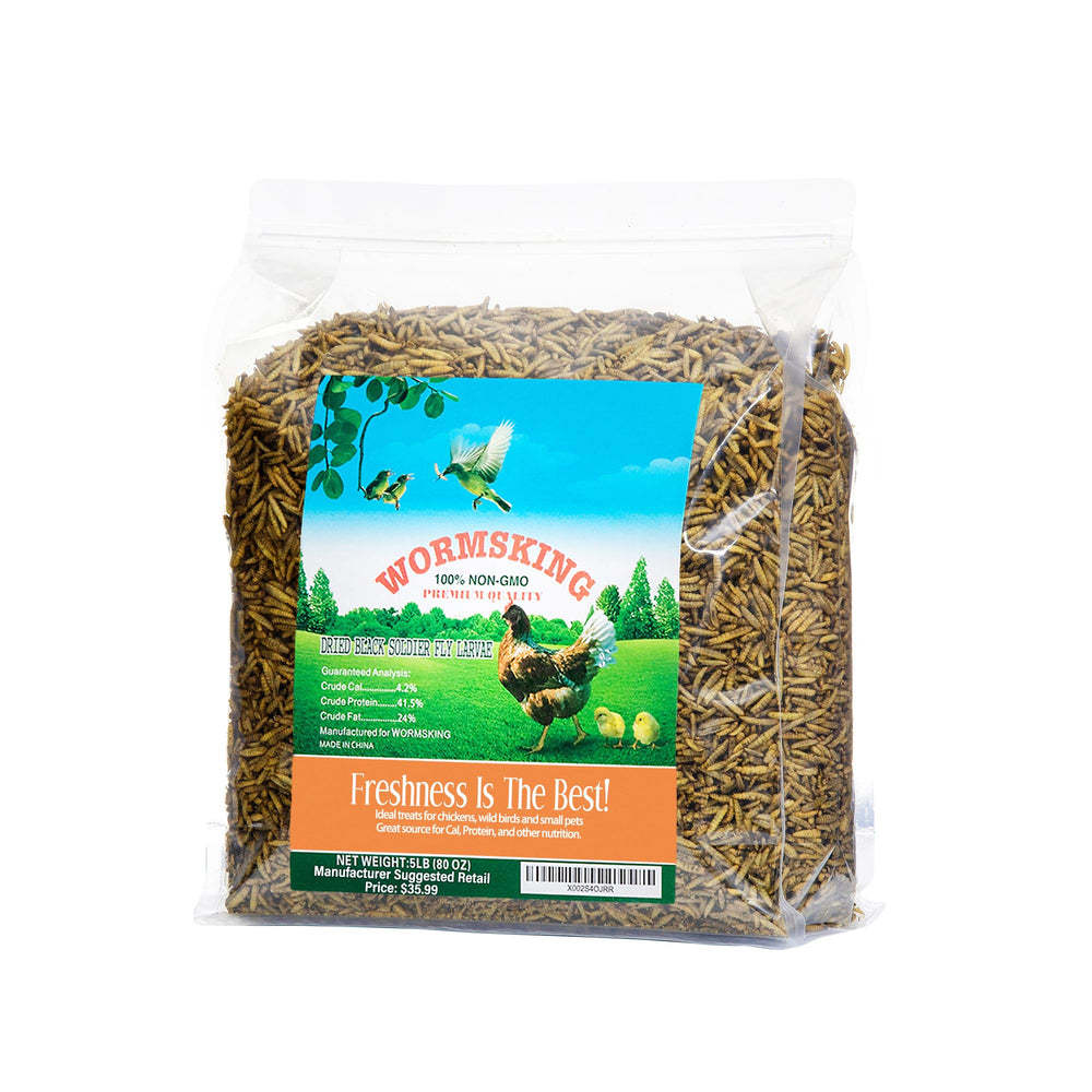 WORMSKING 5lb bag of dried BSF larvae ready for poultry nutrition and protein