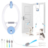 Wortade interactive cat toy hanging on a door frame to engage indoor cats.