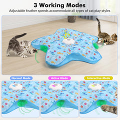 Wortade toy with movable feather wand triggers hunting instincts during lively indoor play