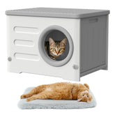 WOWOTOZN outdoor cat house weatherproof grey-white exterior view for all-season protection.
