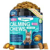 Woyamay cat calming treats bottle showing a tasty daily calm for anxious cats