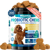 Woyamay Dog Probiotic chews packaging highlights gut health support for dogs