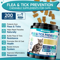 Woyamay flea treats closeup chews: tasty chicken flavor that cats happily accept.