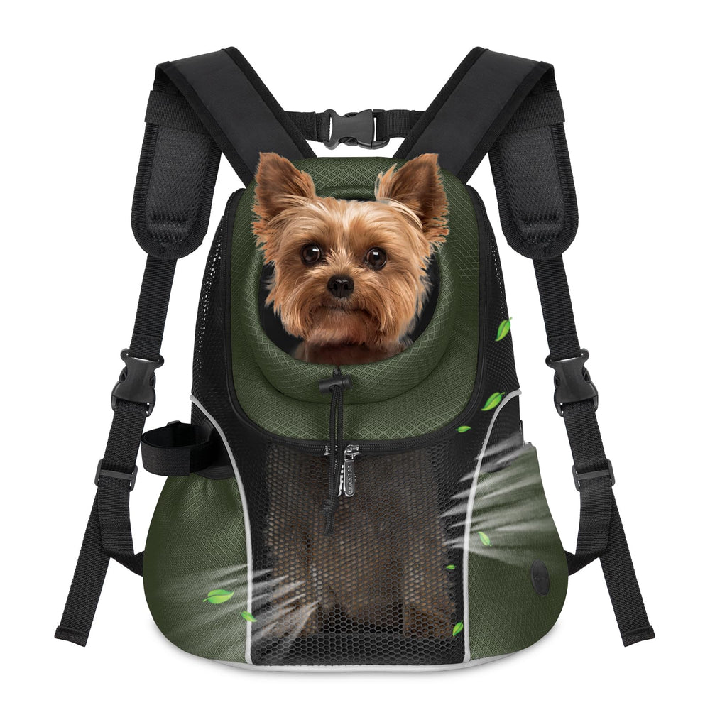 WOYYHO pet carrier backpack front view with breathable mesh for outdoor comfort.