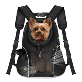 WOYYHO dog carrier backpack front view highlights breathable mesh and secure, comfortable fit.