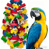 WQY GroceryShop parrot toy with colorful wooden blocks keeps large birds engaged and entertained.