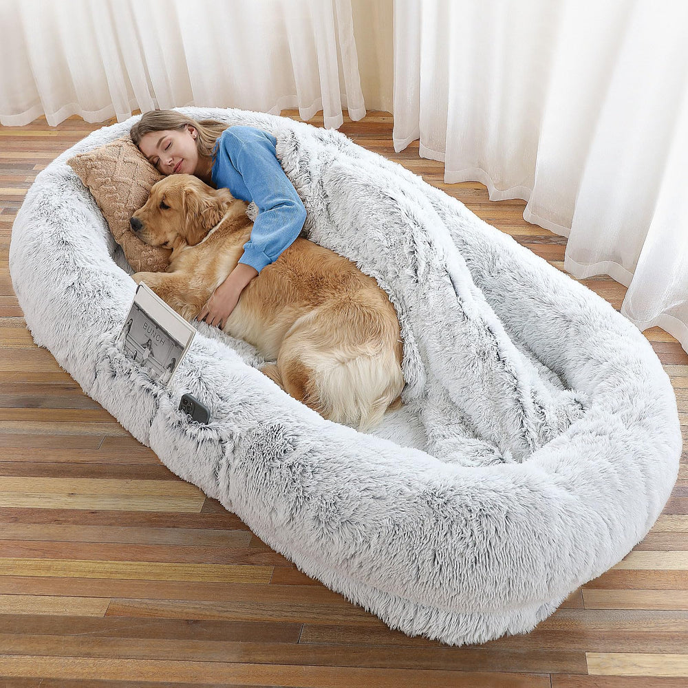 WROS Human Dog Bed cover in soft faux fur for cozy lounging with your pet