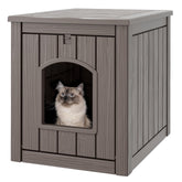 WTFGO cat litter box enclosure with front door open for easy cleaning