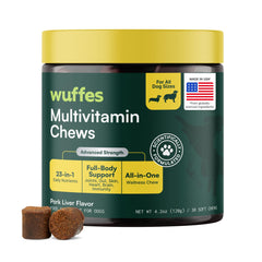 Wuffes 23-in-1 soft chews for daily skin and coat support.