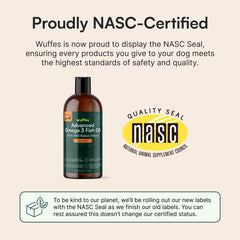 Pour of Wuffes Advanced Omega-3 Dog Oil for easy daily dosing.