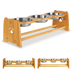 X-ZONE PET elevated bowls side view with stable bamboo stand for steady feeding