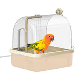 Xamanabu bird bath with cage pump in action, inviting parrots to bathe.