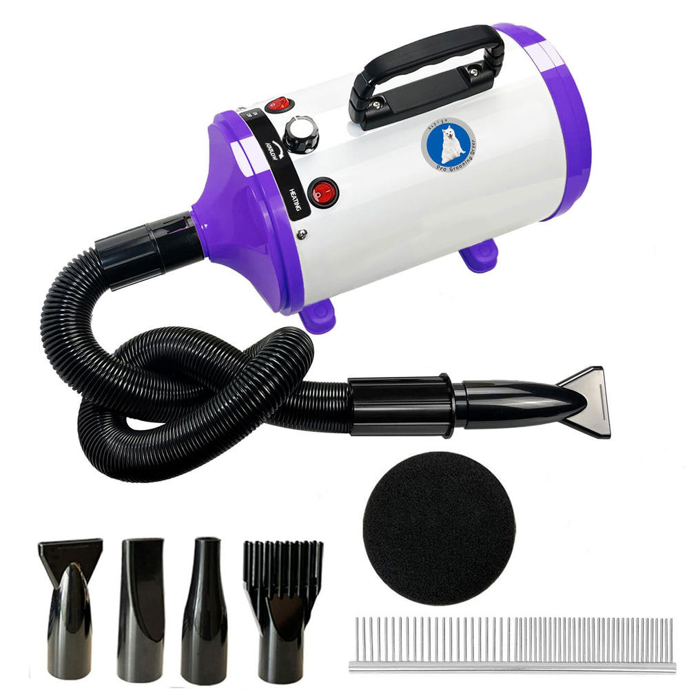 Xapigo Dog Dryer high-velocity motor dries coats quickly.