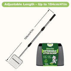 XBX stainless steel litter scoop with wide sift cuts clumps while letting clean litter fall.