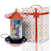 XDW-GIFTS mosaic solar bird feeder lantern enhances garden charm with colorful glass reflections