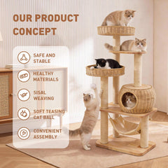 XFWKUTPE hand-woven cat bed highlights breathable comfort for daily naps.