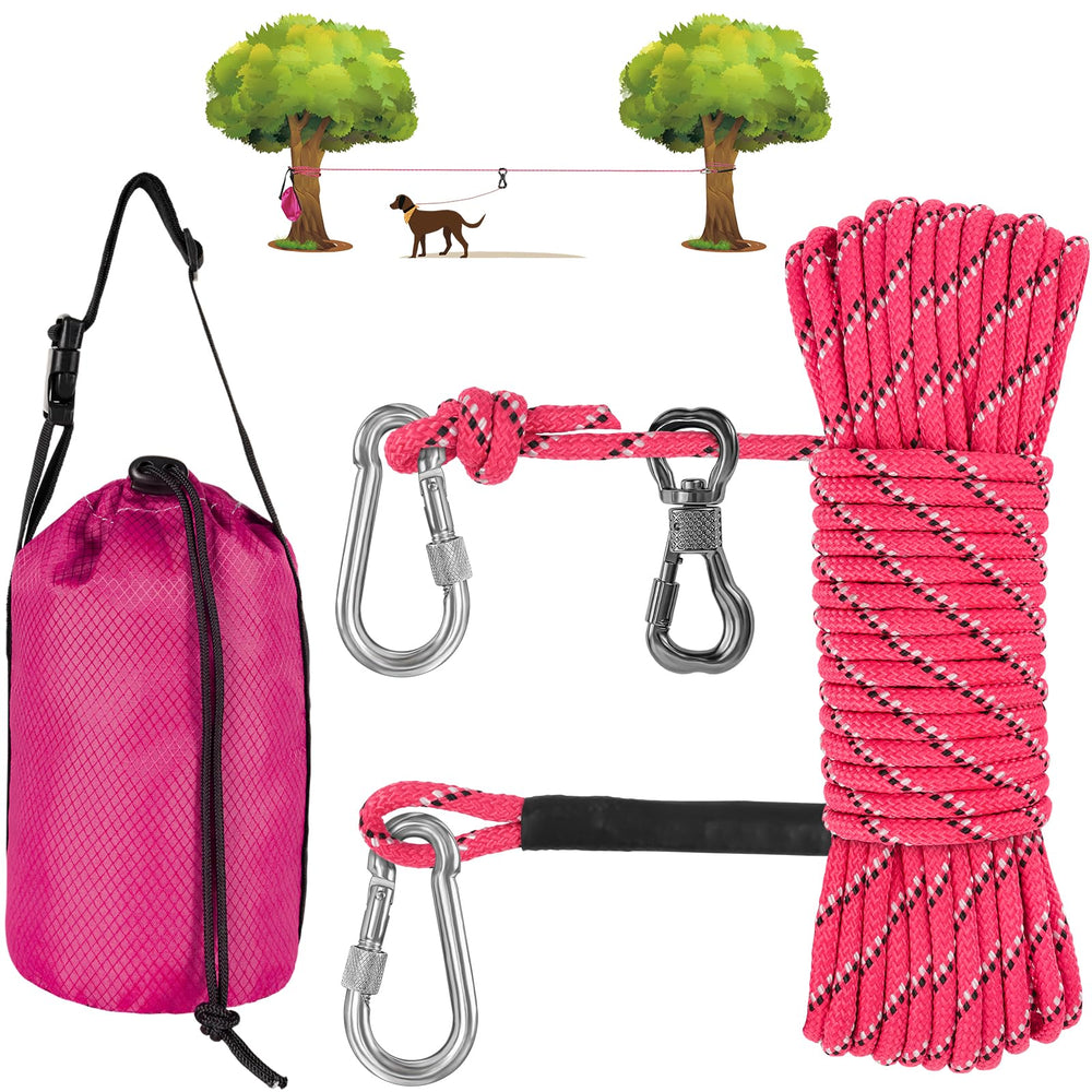 XiaZ dog tie-out cable spans 50ft for safe exploration during outdoor adventures.