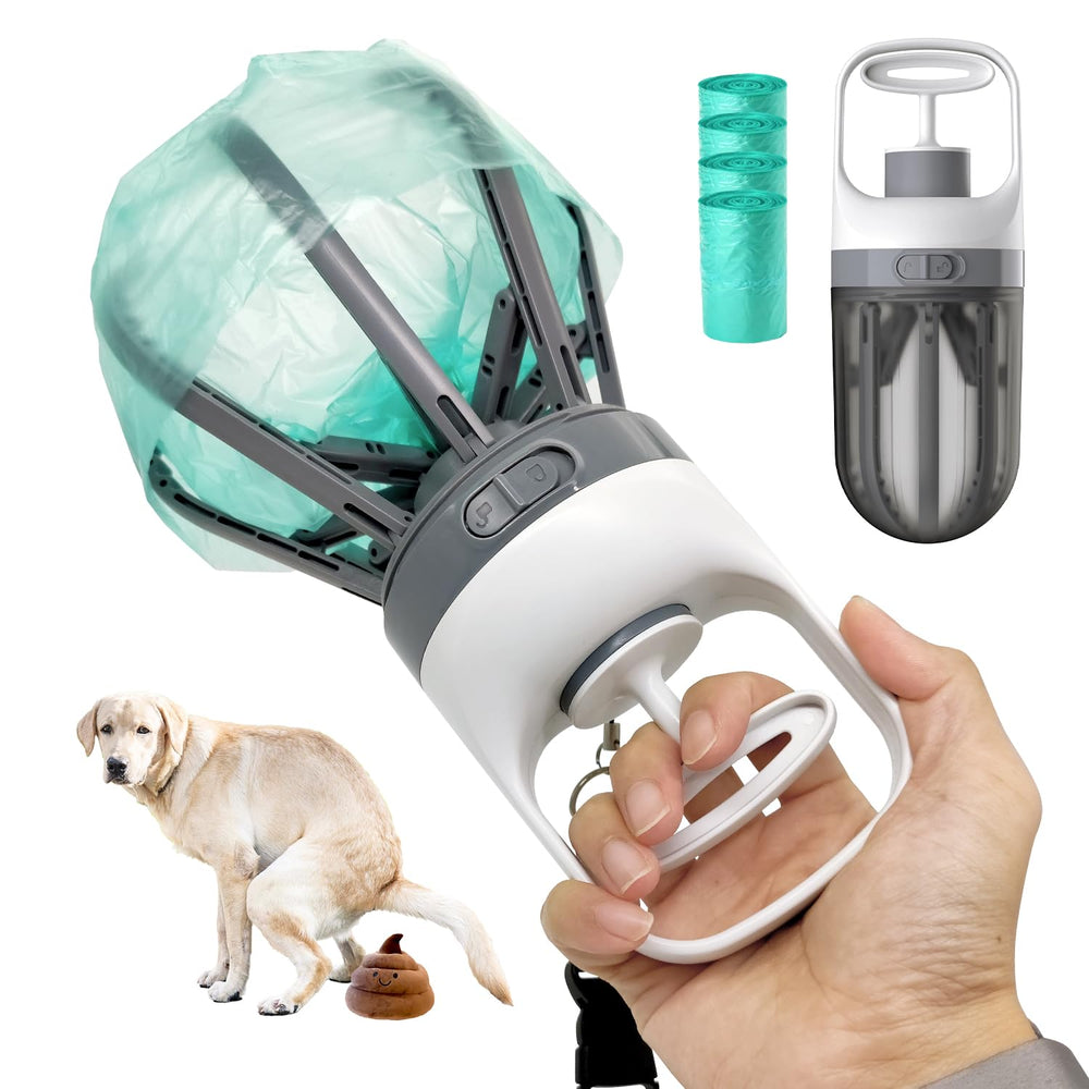 Xinzs Pooper Scooper with built-in bag dispenser enables quick bag access.