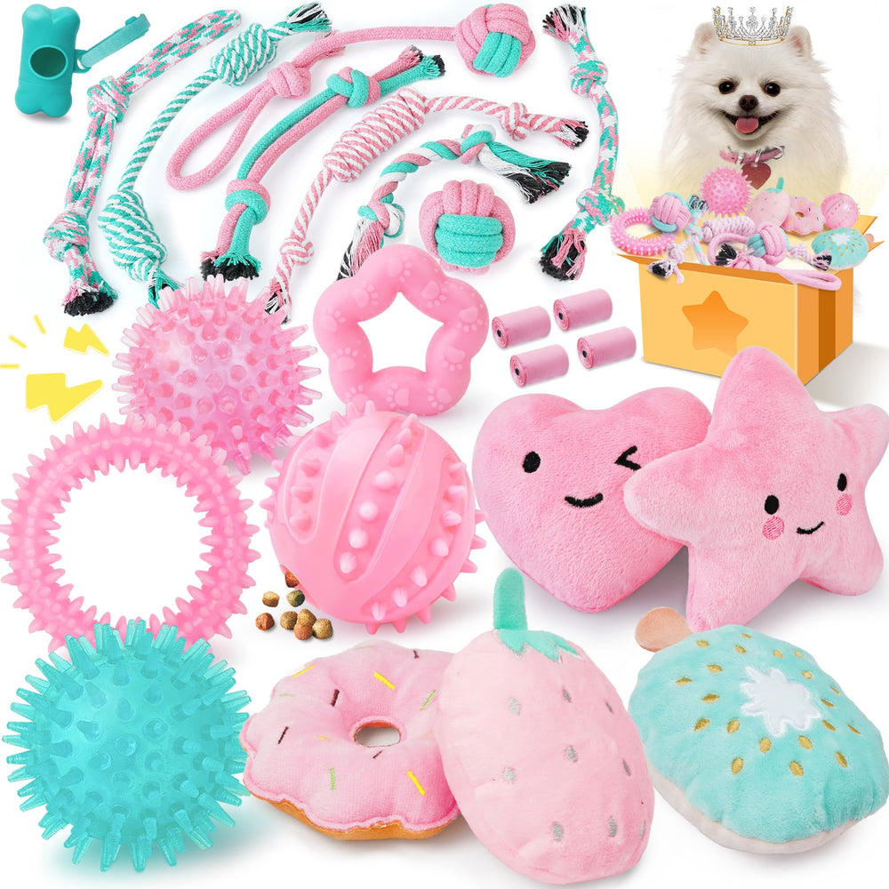 XIUGOAL pink puppy toys pack collection for playful enrichment and teething relief