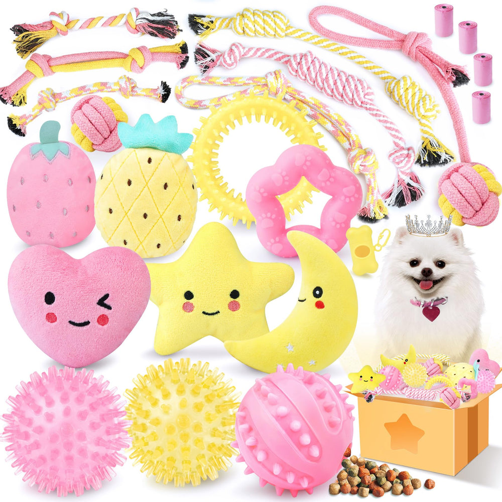 XIUGOAL pink puppy rope toy set for interactive play and dental massage.