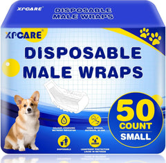 XPCARE disposable male dog diapers in a small pack for on-the-go protection.