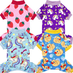 XPUDAC four-pack dog pajamas with cute patterns for easy daily outfits.